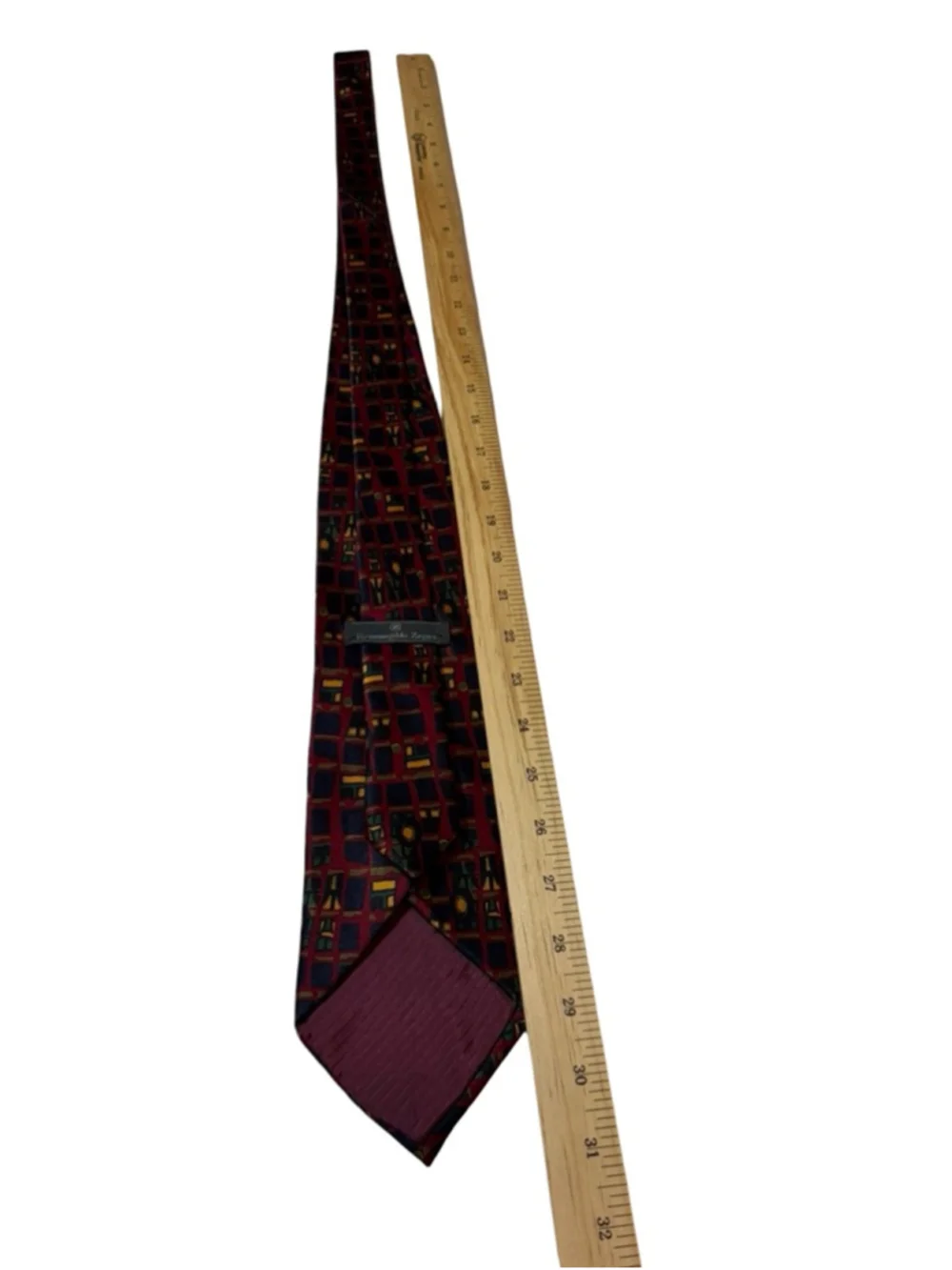 Ermenegildo Zegna Silk Tie Geometric Grid Red Navy Green Italy Luxury Designer